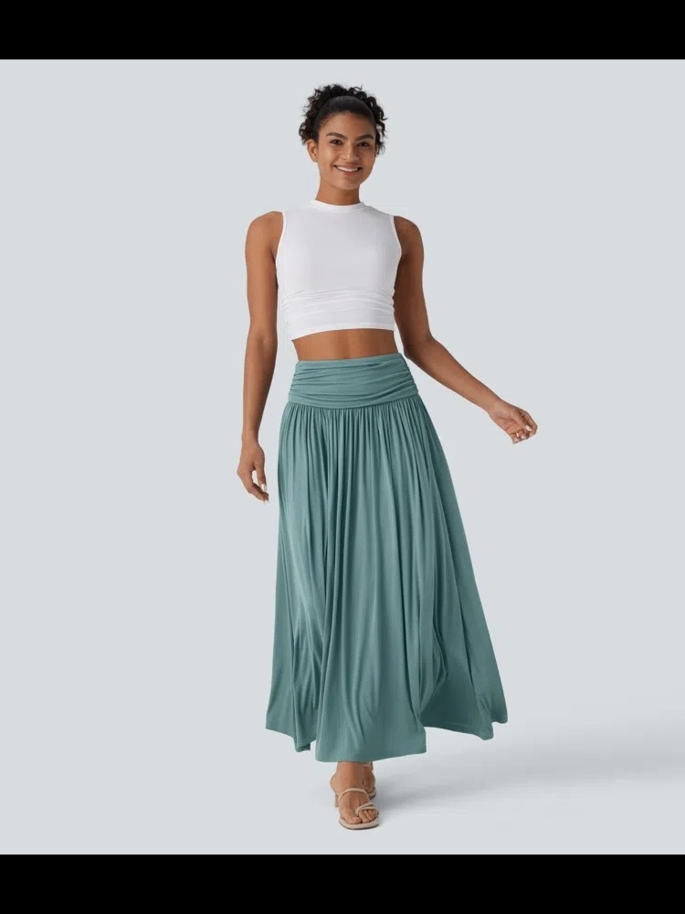 NEW Halara High Waisted Ruched Flowy Maxi Skirt Size XL In Mineral Blue